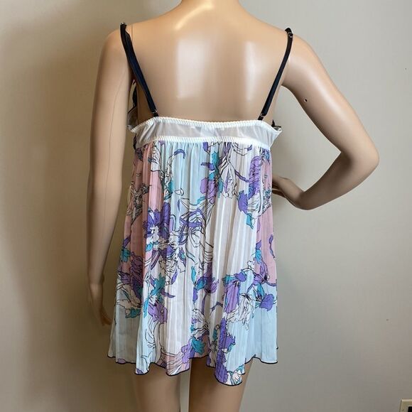 Linea Donatella lace trim floral print semi-sheer babydoll size L - Picture 3 of 6